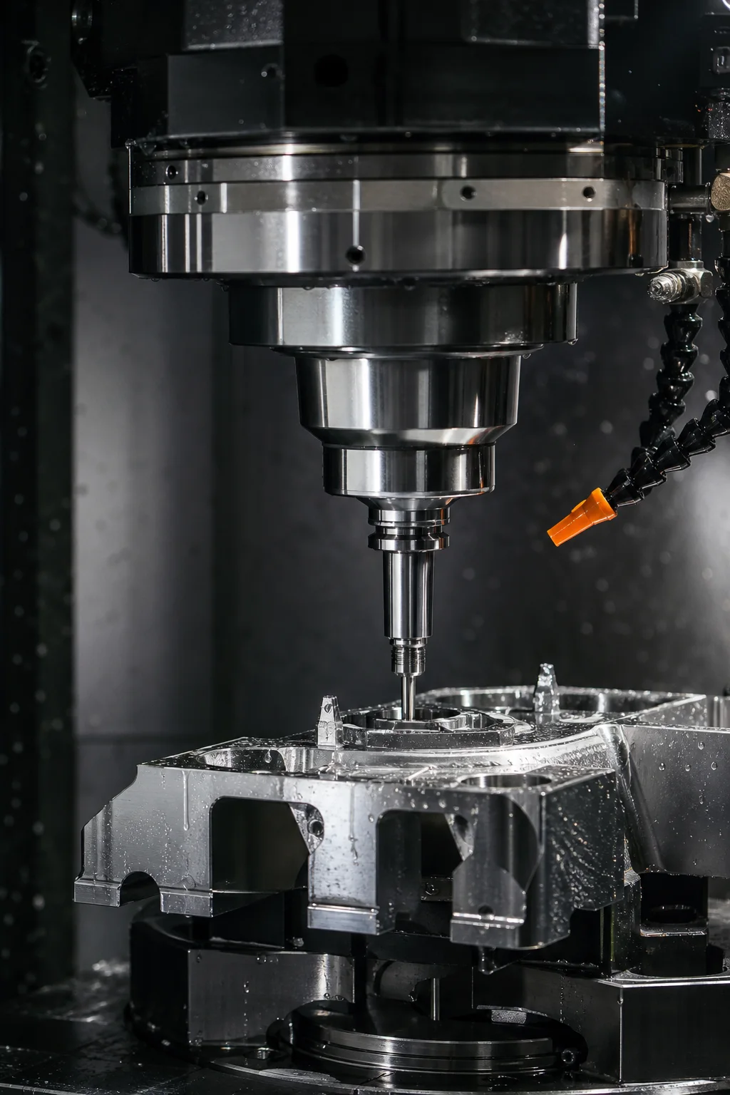 A precision CNC machine working on an industrial component.